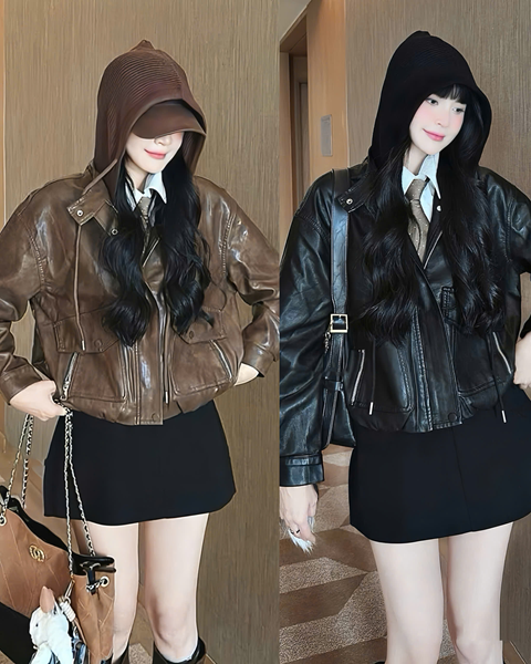 1 Khoác da phối nón – 89k/ngày – Freesize