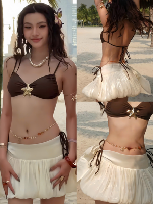 Bikini nâu phối cv bí ngắn – Bikini nâu 45k/ngày – Váy 45k/ngày – S