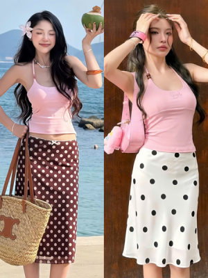 Set áo hồng cv chấm bi – Áo – Váy = 45k/ngày – SM