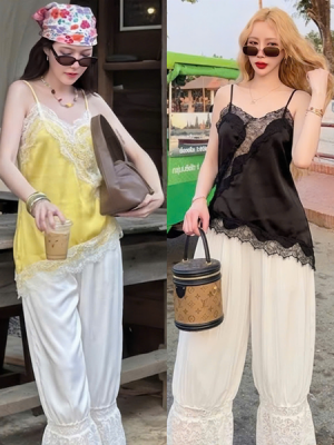 Set áo quần lụa phối ren – Áo 45k/ngày – Quần 55k/ngày – Freesize