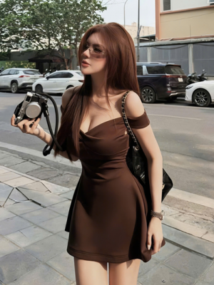 Đầm thun nâu ngắn – 89k/ngày – SM